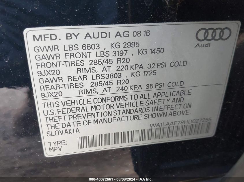 WA1LAAF78HD027255 2017 Audi Q7 3.0T Premium