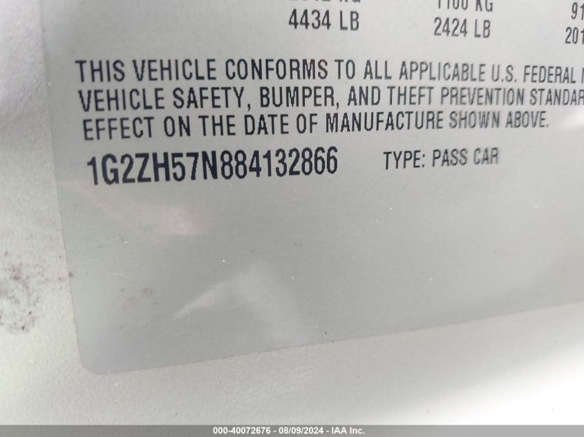 2008 Pontiac G6 Gt VIN: 1G2ZH57N884132866 Lot: 40072676