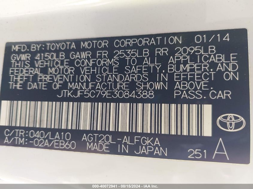 2014 Scion Tc Monogram VIN: JTKJF5C79E3084388 Lot: 40072941