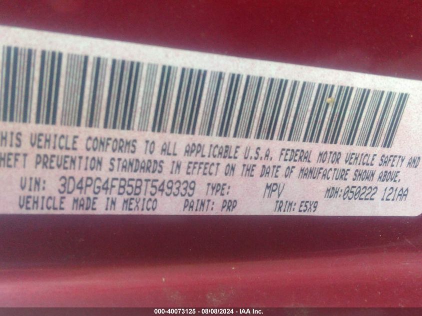 2011 Dodge Journey Express VIN: 3D4PG4FB5BT549339 Lot: 40073125