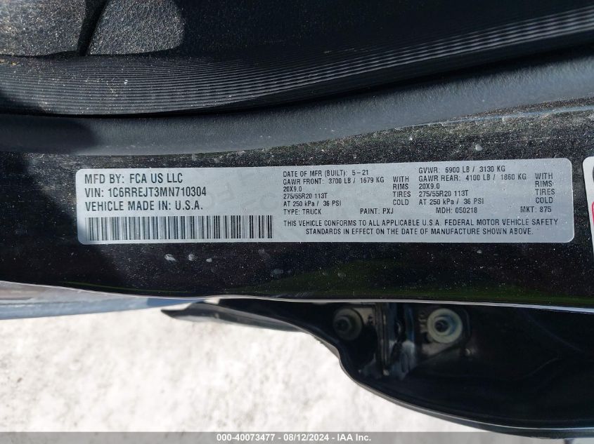 2021 RAM 1500 LARAMIE  4X2 5'7 BOX - 1C6RREJT3MN710304