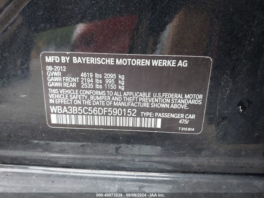 2013 BMW 328I xDrive VIN: WBA3B5C56DF590152 Lot: 40073539