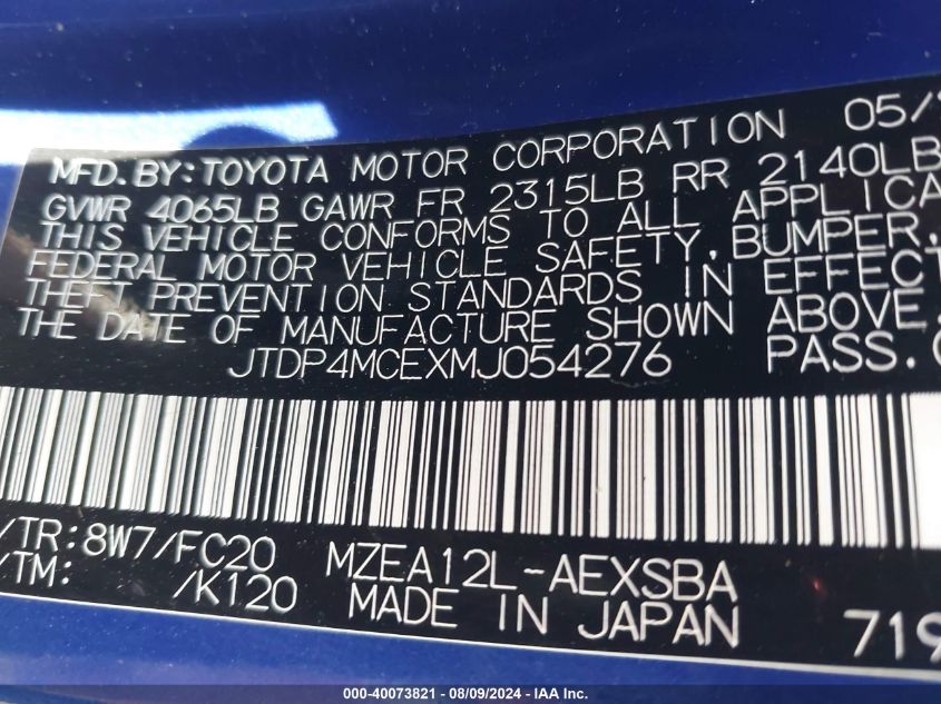 2021 TOYOTA COROLLA SE - JTDP4MCEXMJ054276