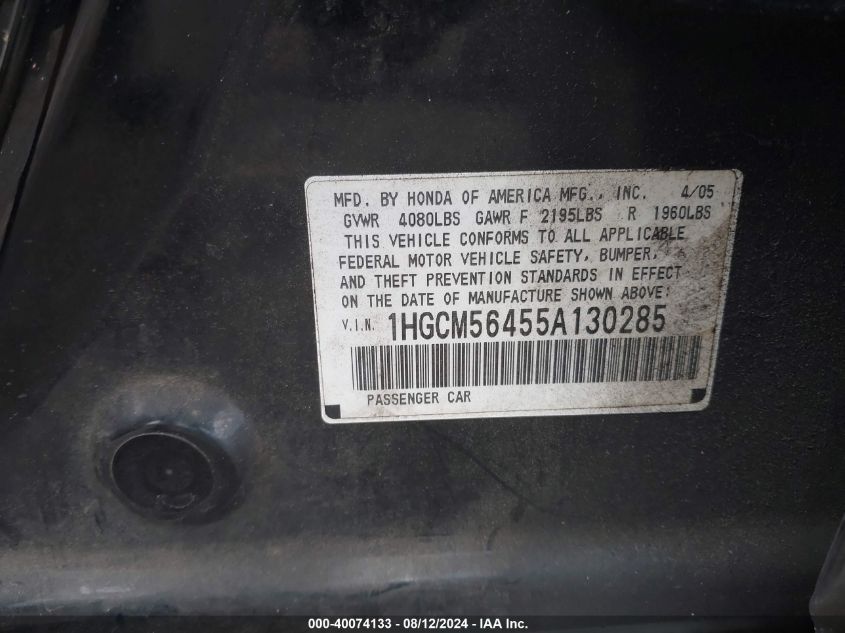 1HGCM56455A130285 2005 Honda Accord 2.4 Lx