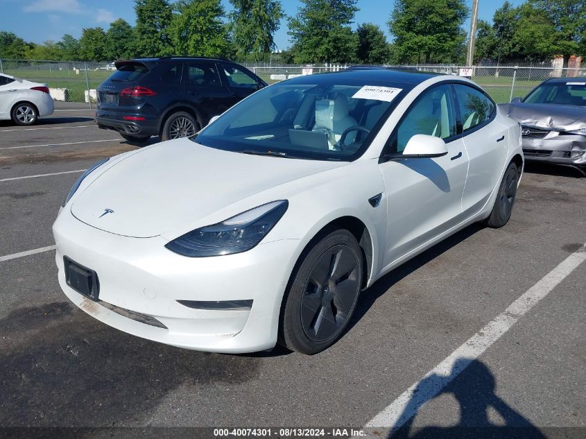 2022 Tesla Model 3 Rear-Wheel Drive VIN: 5YJ3E1EAXNF123321 Lot: 40074301