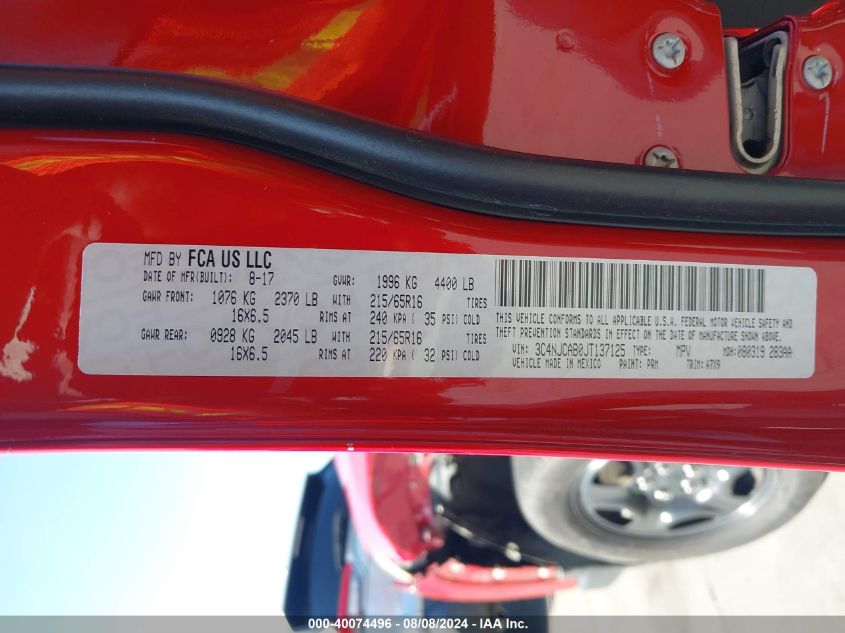 2018 Jeep Compass Sport Fwd VIN: 3C4NJCAB0JT137125 Lot: 40074496