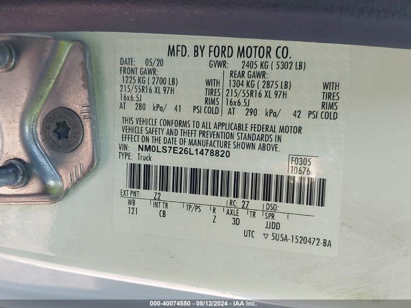 NM0LS7E26L1478820 2020 Ford Transit Connect Xl