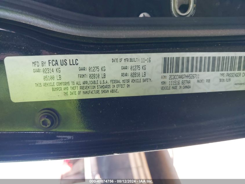 2017 Chrysler 300 Limited VIN: 2C3CCAAG7HH526711 Lot: 40074756