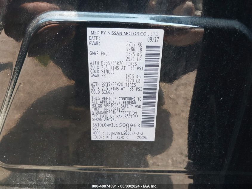 2018 Infiniti Qx60 VIN: 5N1DL0MM3JC500963 Lot: 40074891