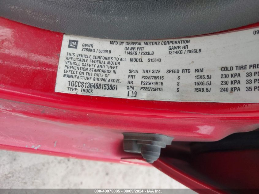 2006 Chevrolet Colorado Lt VIN: 1GCCS136468153861 Lot: 40075085