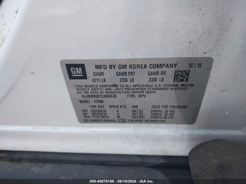 VIN KL4MMBS27LB086636 2020 Buick Encore, GX Fwd Pre... no.9