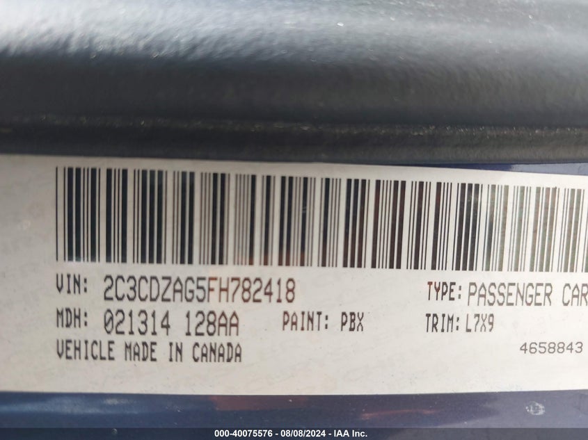 2015 Dodge Challenger Sxt VIN: 2C3CDZAG5FH782418 Lot: 40075576