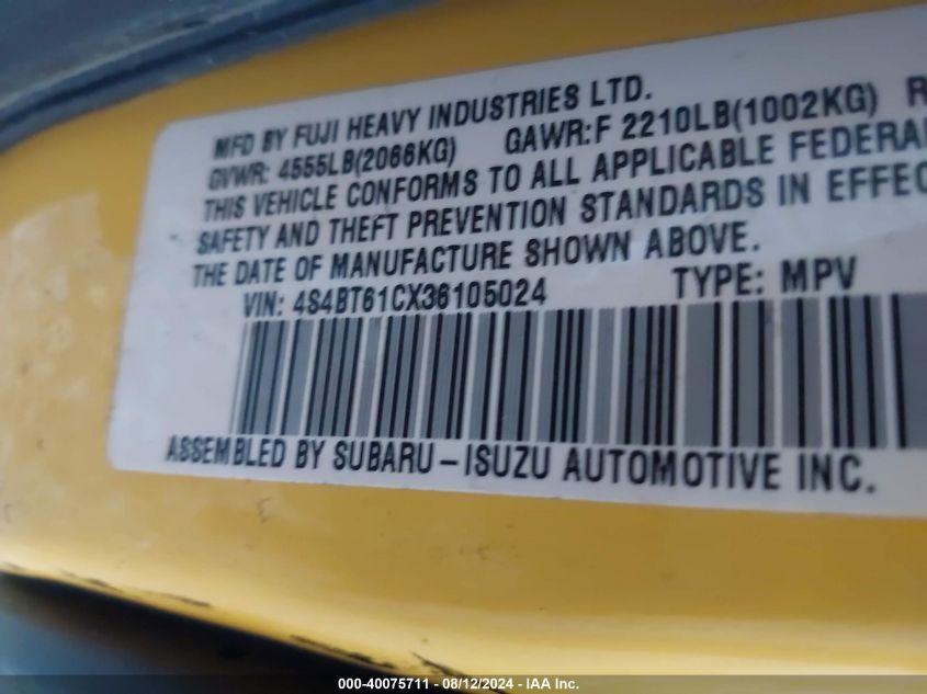 2003 Subaru Baja VIN: 4S4BT61CX36105024 Lot: 40075711