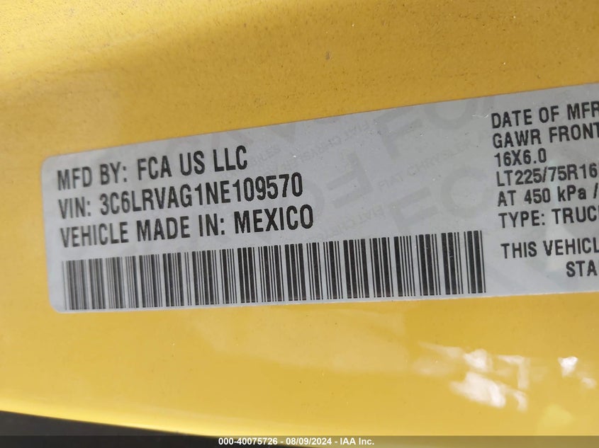 2022 RAM PROMASTER 1500 LOW ROOF 136 WB - 3C6LRVAG1NE109570