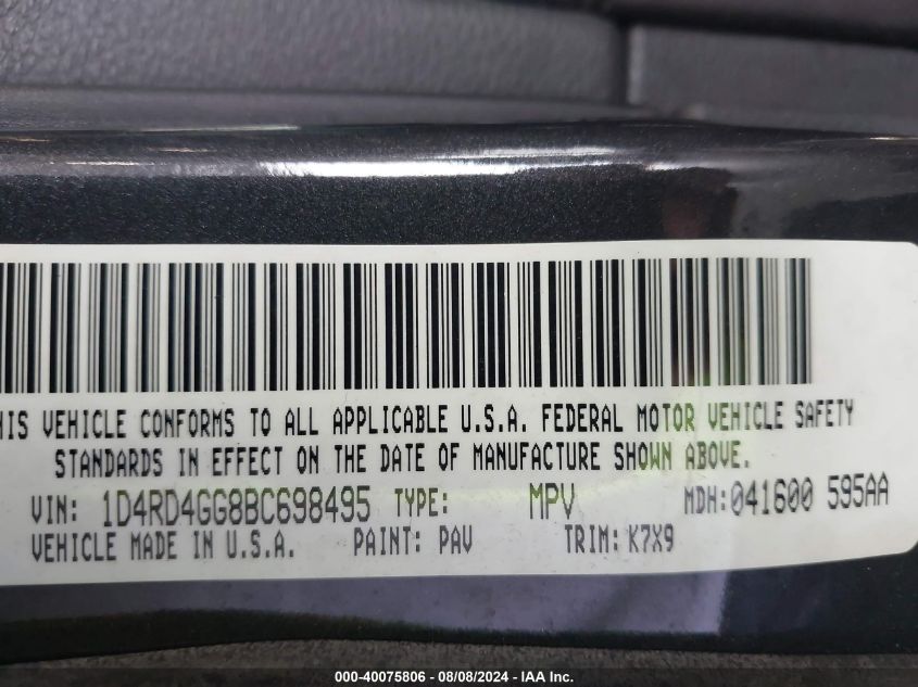 2011 Dodge Durango Crew VIN: 1D4RD4GG8BC698495 Lot: 40075806