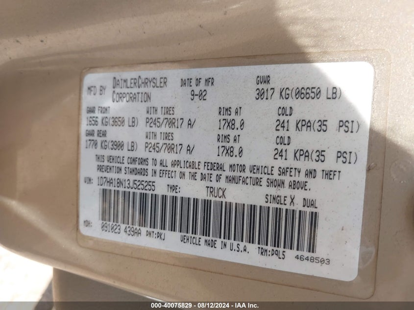 2008 Dodge Ram 1500 Slt VIN: 1D7HA182X8J115079 Lot: 40075829