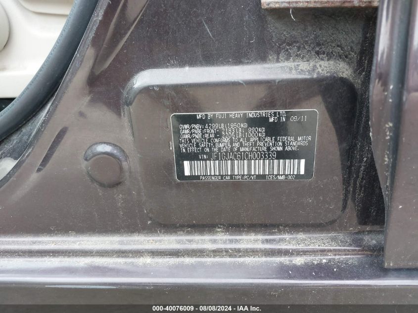 2012 Subaru Impreza 2.0I Premium VIN: JF1GJAC61CH003339 Lot: 40076009
