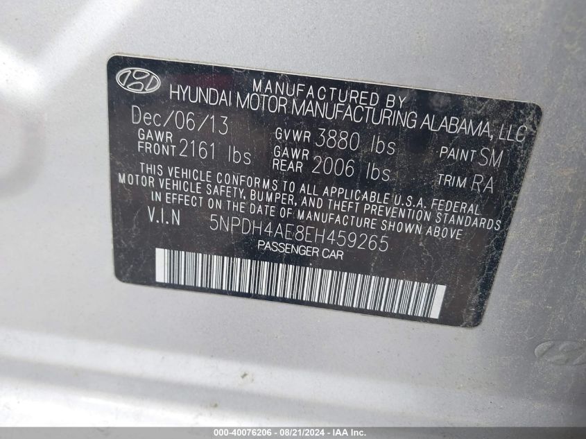 5NPDH4AE8EH459265 2014 Hyundai Elantra Se/Sport/Limited