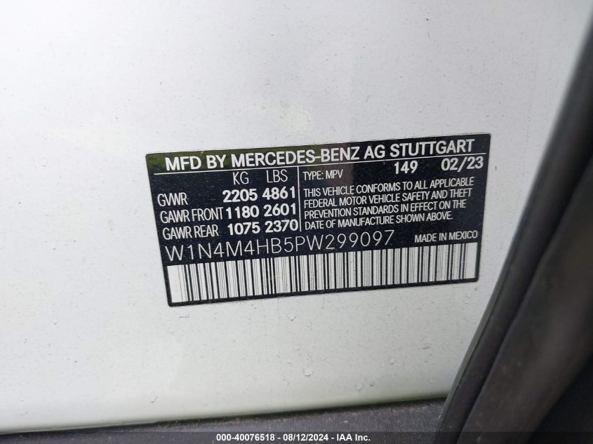 2023 Mercedes-Benz Glb 250 4Matic VIN: W1N4M4HB5PW299097 Lot: 40076518