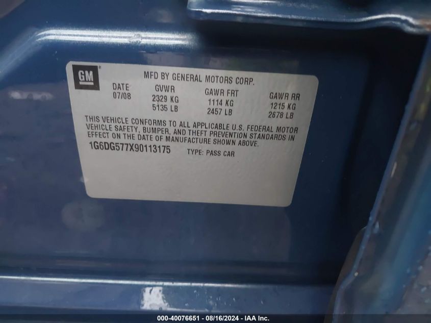 2009 Cadillac Cts VIN: 1G6DG577X90113175 Lot: 40076651