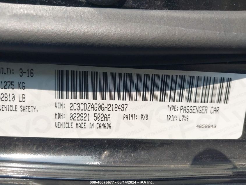 2016 Dodge Challenger Sxt VIN: 2C3CDZAG0GH218497 Lot: 40076677