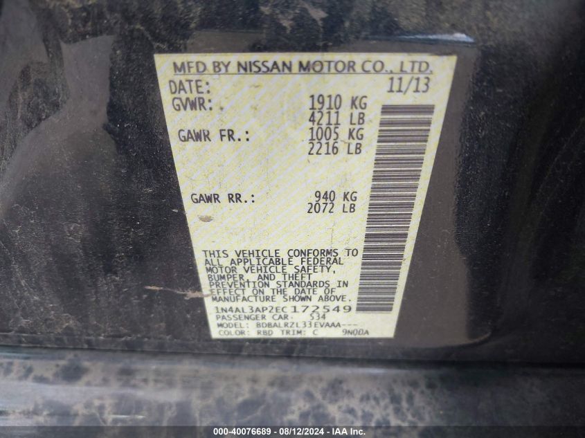 1N4AL3AP2EC172549 2014 Nissan Altima 2.5 S