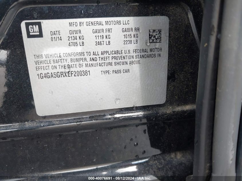 2014 Buick Lacrosse VIN: 1G4GA5GRXEF200381 Lot: 40076691