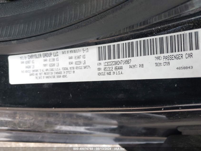 2013 Dodge Avenger Sxt VIN: 1C3CDZCB0DN710967 Lot: 40076768