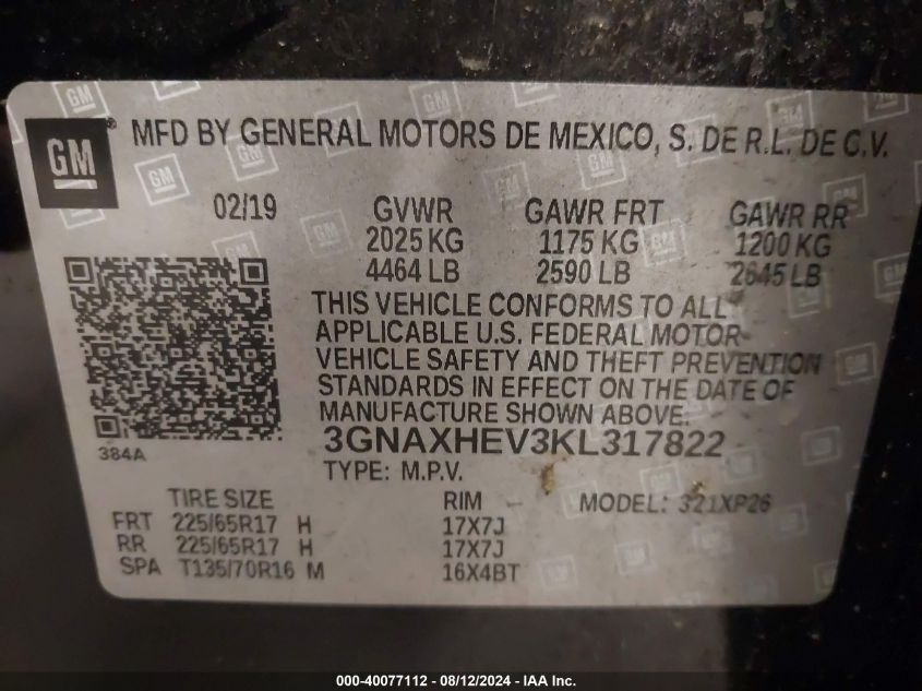 2019 CHEVROLET EQUINOX LS - 3GNAXHEV3KL317822