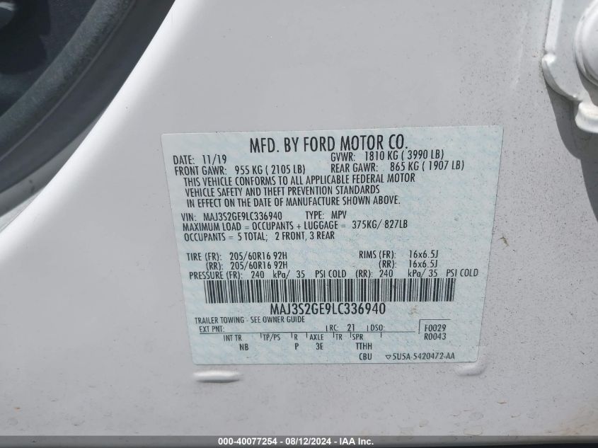 MAJ6S3GL0LC332132 2020 Ford Ecosport Se