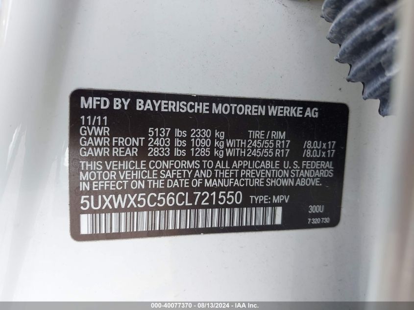 5UXWX5C56CL721550 2012 BMW X3 xDrive28I