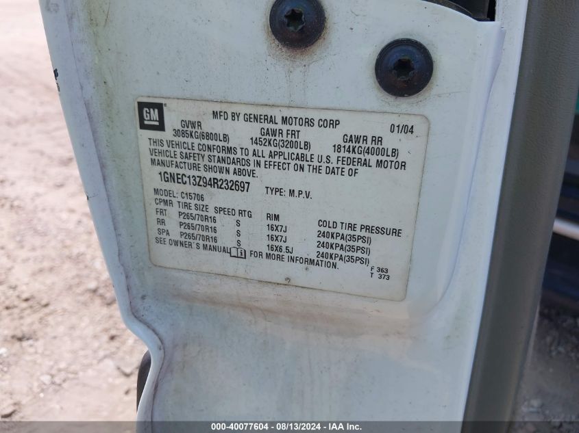 2004 Chevrolet Tahoe Ls VIN: 1GNEC13Z94R232697 Lot: 40077604