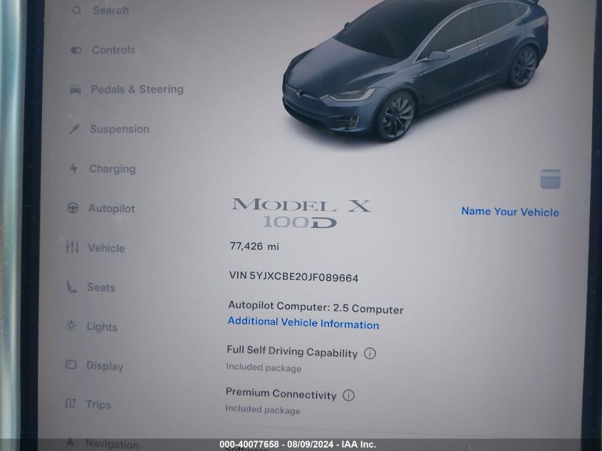 5YJXCBE20JF089664 2018 Tesla Model X 100D/75D/P100D