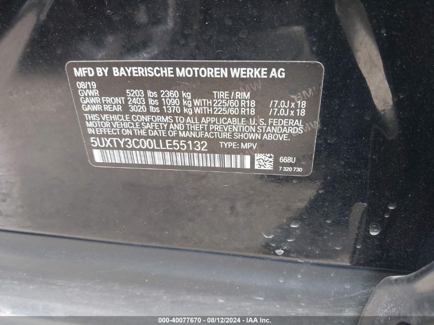 2020 BMW X3 SDRIVE30I - 5UXTY3C00LLE55132