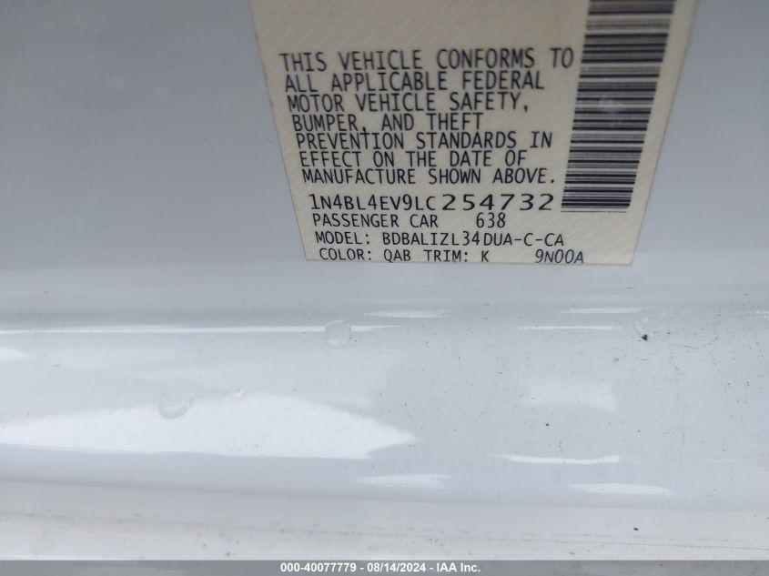 2020 Nissan Altima Sl Fwd VIN: 1N4BL4EV9LC254732 Lot: 40077779