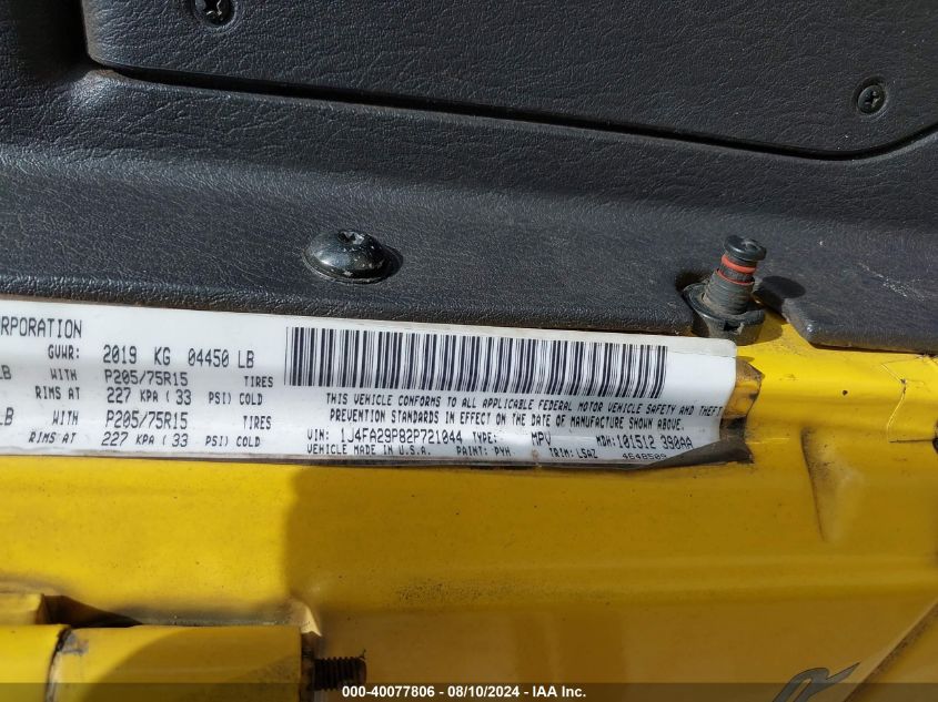 2002 Jeep Wrangler / Tj Se VIN: 1J4FA29P82P721044 Lot: 40077806