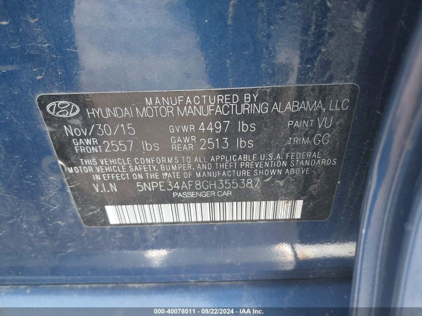 5NPE34AF8GH355387 2016 Hyundai Sonata Limited