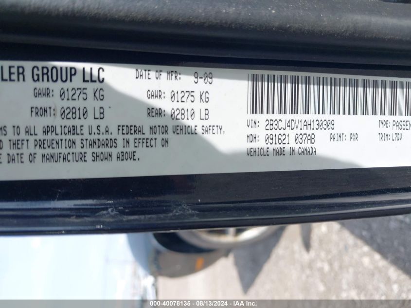 2010 Dodge Challenger Se VIN: 2B3CJ4DV1AH130309 Lot: 40078135