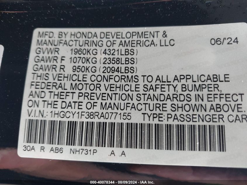 1HGCY1F38RA077155 2024 Honda Accord Ex