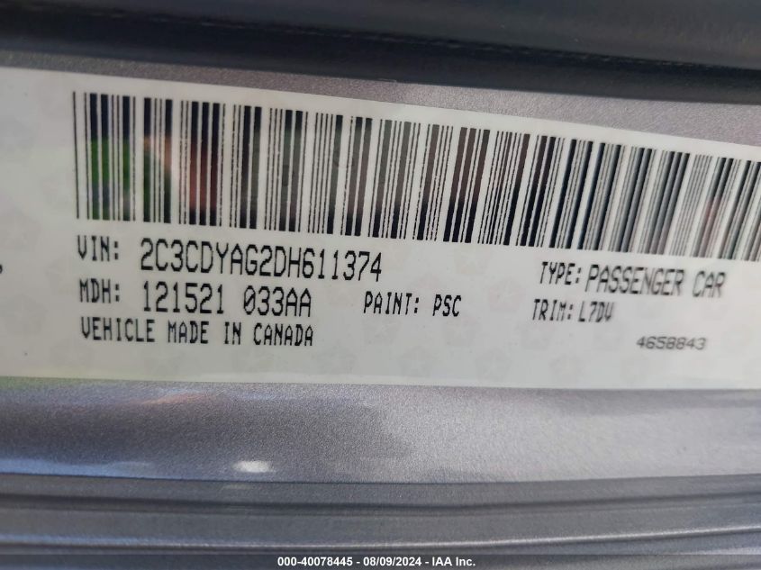 2013 Dodge Challenger Sxt VIN: 2C3CDYAG2DH611374 Lot: 40078445