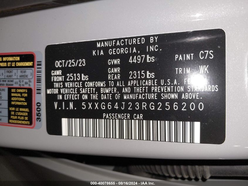 2024 Kia K5 Gt-Line VIN: 5XXG64J23RG256200 Lot: 40078655