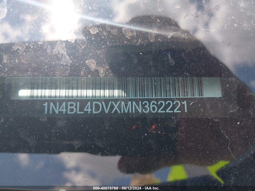 2021 Nissan Altima Sv VIN: 1N4BL4DVXMN362221 Lot: 40078768