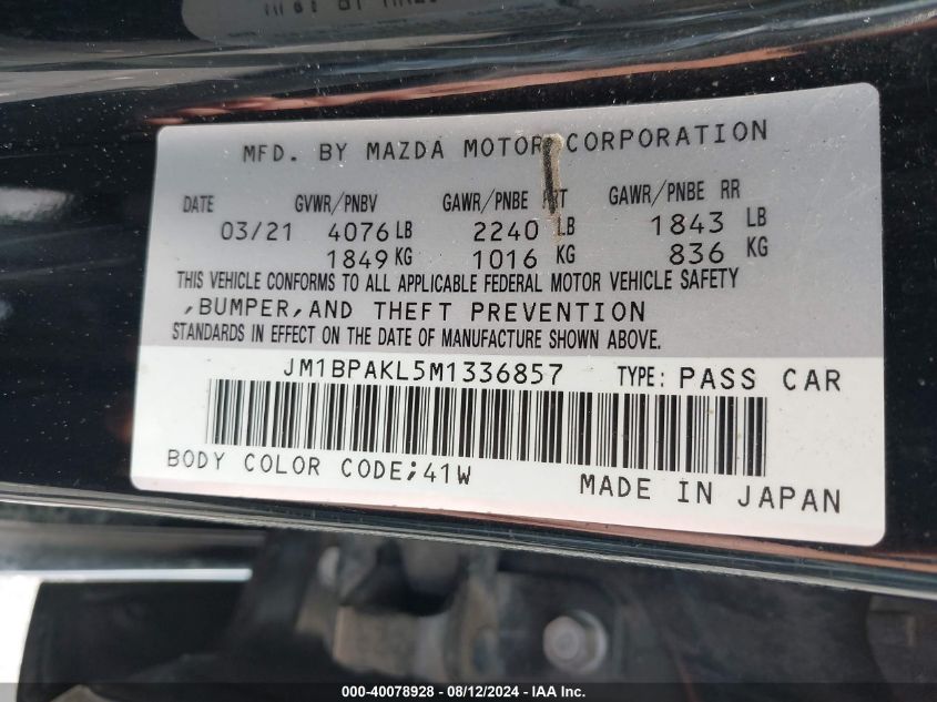 JM1BPAKL5M1336857 2021 Mazda Mazda3 Select