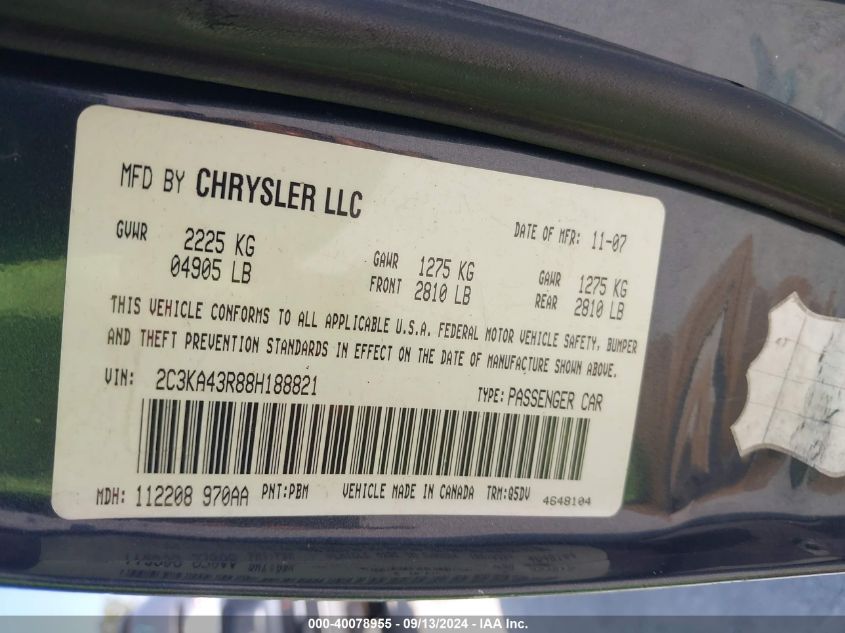 2C3KA43R88H188821 2008 Chrysler 300 Lx