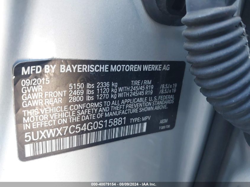 5UXWX7C54G0S15881 2016 BMW X3 xDrive35I