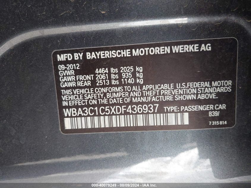 2013 BMW 328I VIN: WBA3C1C5XDF436937 Lot: 40079249