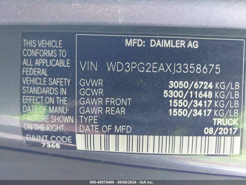 2018 MERCEDES-BENZ METRIS - WD3PG2EAXJ3358675