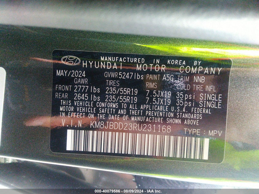 2024 HYUNDAI TUCSON(VIN: KM8JBDD23RU231168