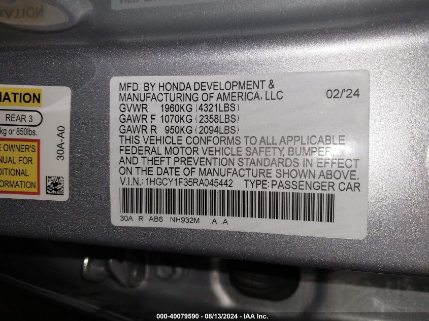 1HGCY1F35RA045442 2024 Honda Accord Ex