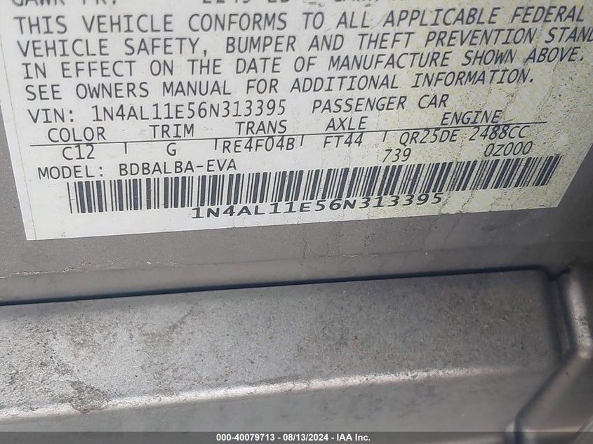 1N4AL11E56N313395 2006 Nissan Altima 2.5 S